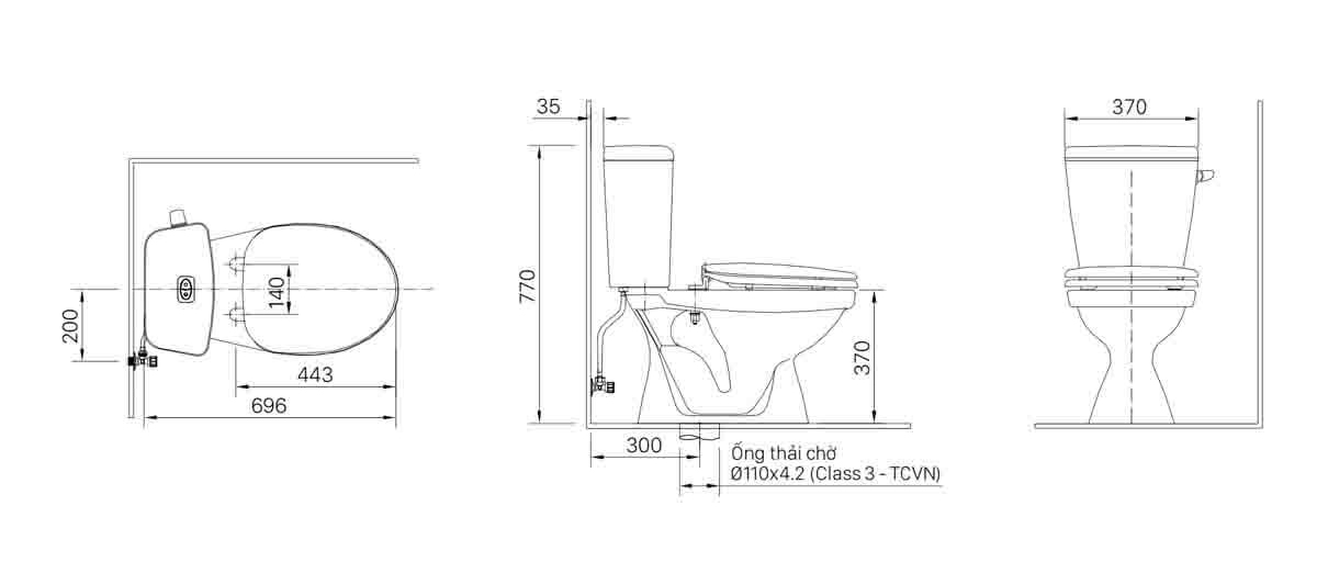 Bồn cầu 2 khối INAX C-117VA (C117VA) xả gạt nắp thường