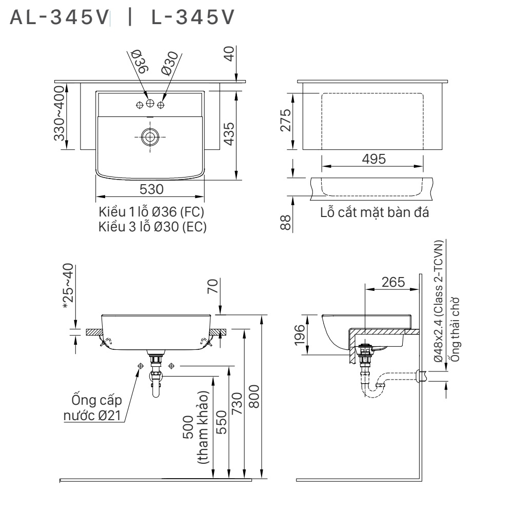 Chậu rửa mặt lavabo bán âm INAX L-345V (L345V) (L-345VFC)