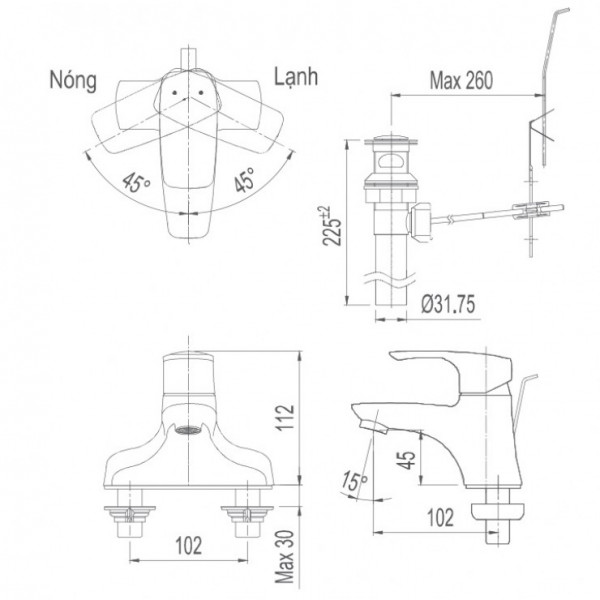 Vòi chậu lavabo nóng lạnh INAX LFV-211S (LFV211S) - 2