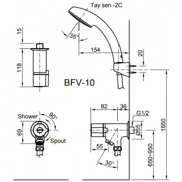 Bộ vòi sen tắm lạnh INAX BFV-10-2C (BFV102C) - 2
