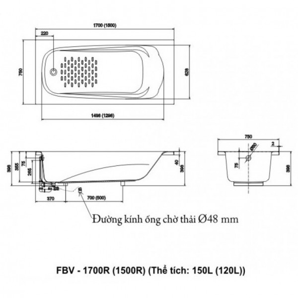 Bồn tắm ocean 1m5 INAX FBV-1500R (FBV1500R) - 3