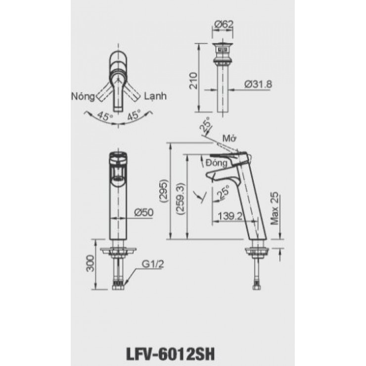 Vòi chậu lavabo nóng lạnh INAX LFV-6012SH (LFV6012SH)
