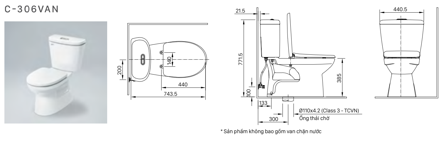 Bồn cầu 2 khối nắp rửa cơ INAX C-306A + CW-S15VN - 3