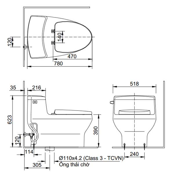 Bồn cầu 1 khối nắp điện tử INAX AC-4005 + CW-H18VN - 2