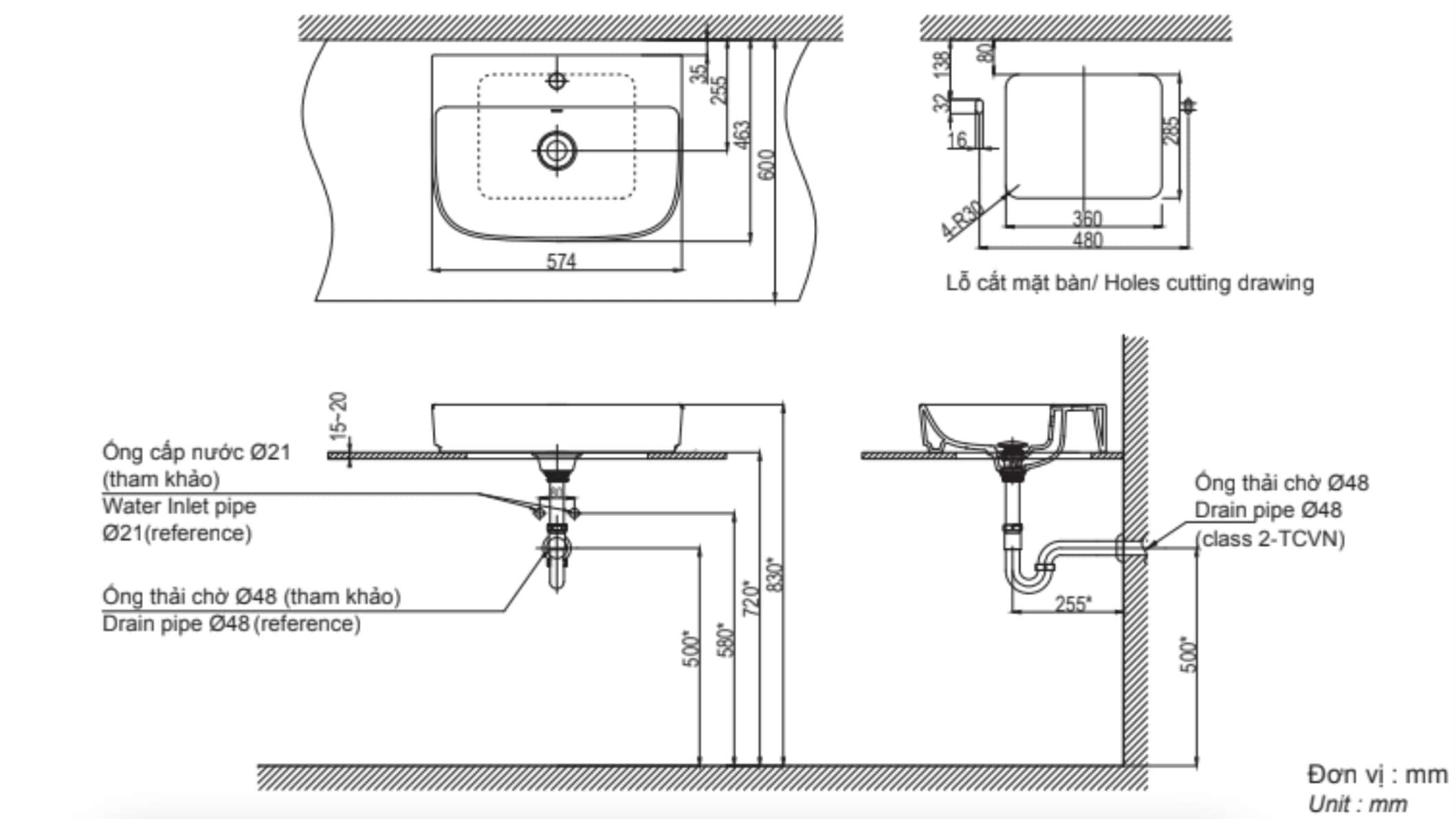 Chậu rửa lavabo đặt bàn INAX AL-632V (AL632V) (AL-632VFC) men Aqua Ceramic