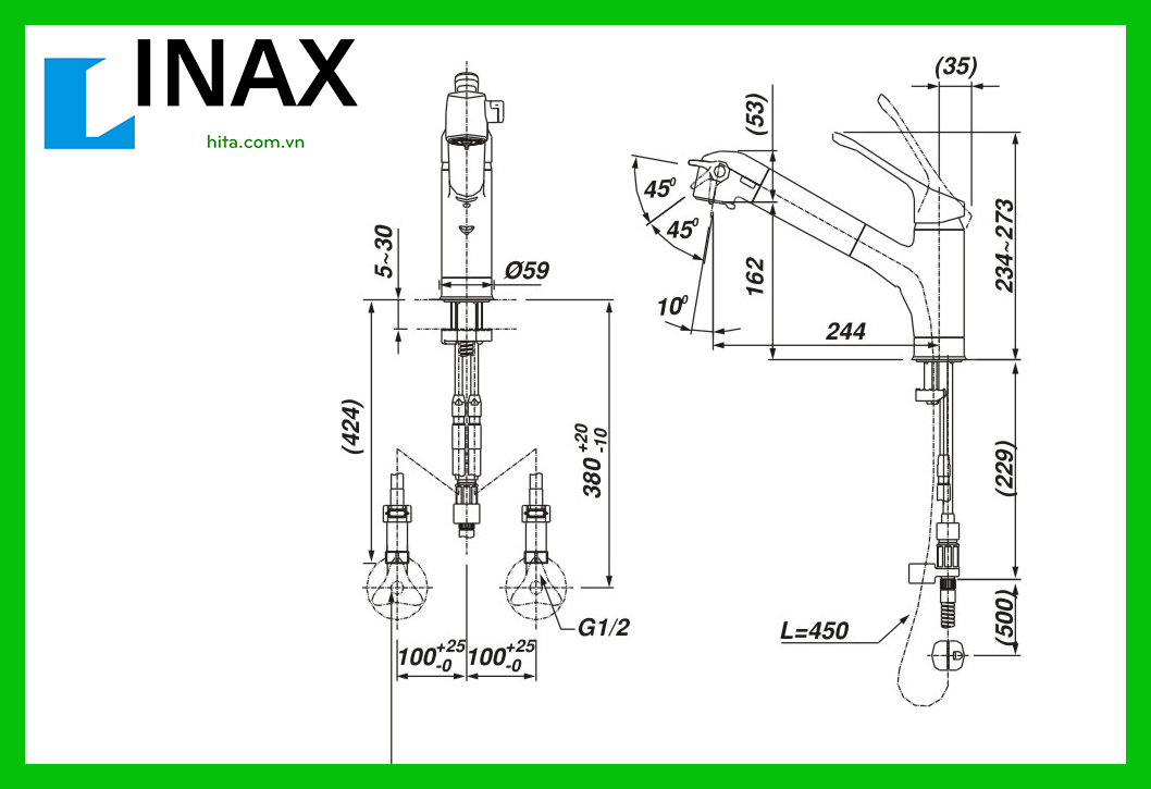 Vòi bếp INAX JF-6450SX (JF6450SX) nóng lạnh