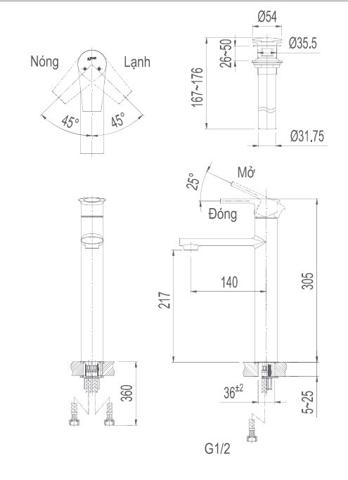 Vòi chậu lavabo nóng lạnh INAX LFV-7100SH (LFV7100SH) - 2