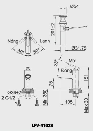 Vòi chậu lavabo nóng lạnh INAX LFV-4102S (LFV4102S) - 4