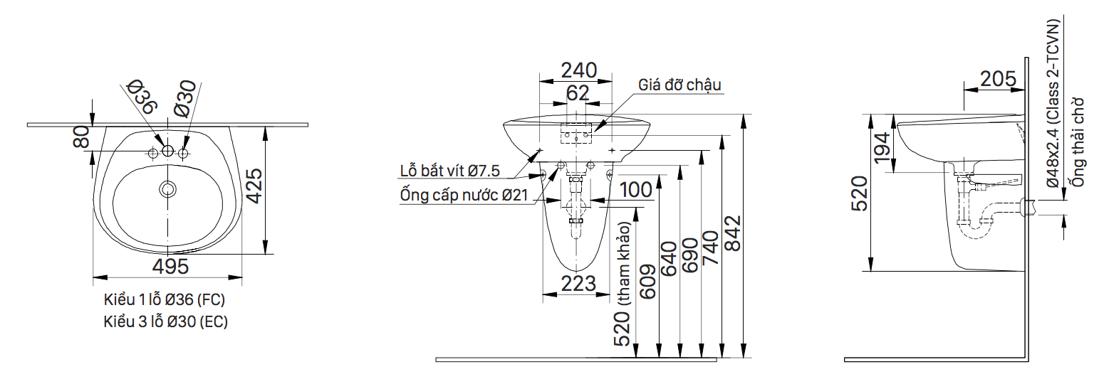Chậu rửa lavabo treo tường INAX L-284V (L284V) (L-284VFC) - 7