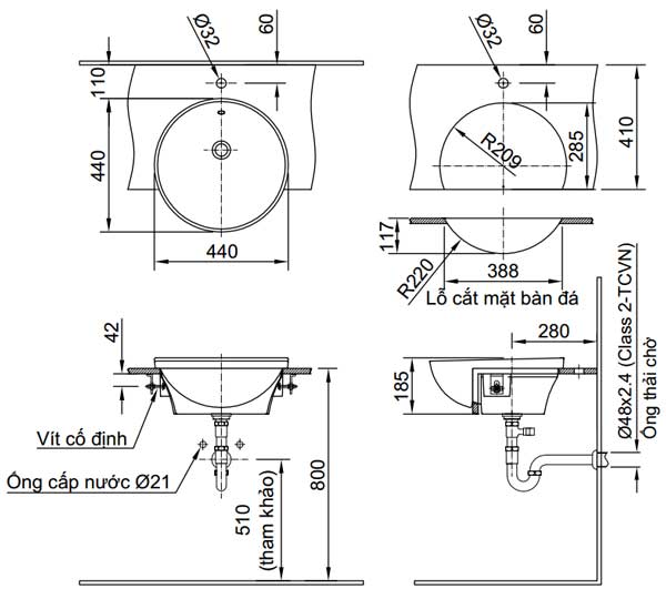Chậu rửa mặt lavabo bán âm INAX L-333V (L333V)
