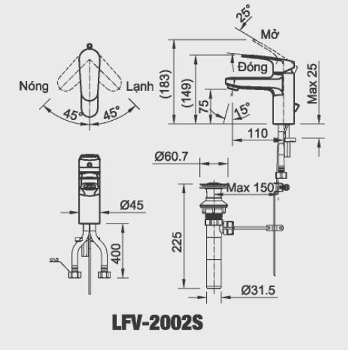Vòi chậu lavabo nóng lạnh INAX LFV-2002S (LFV2002S) - 9