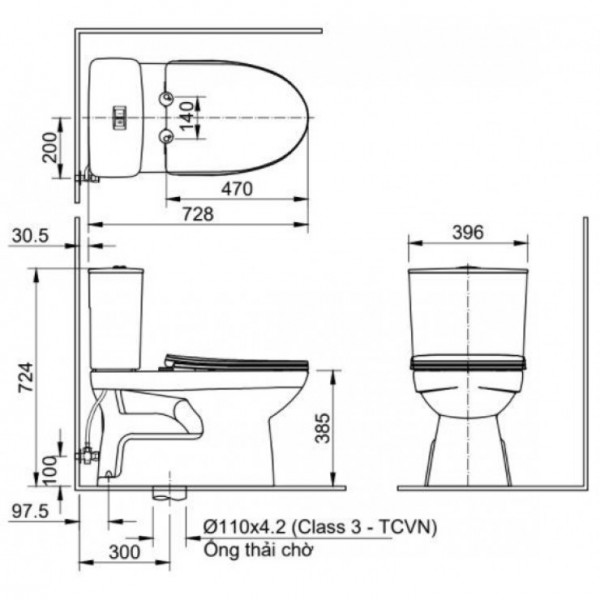 Bồn cầu 2 khối INAX C-514VWN (C514VWN) nắp đóng êm - 2