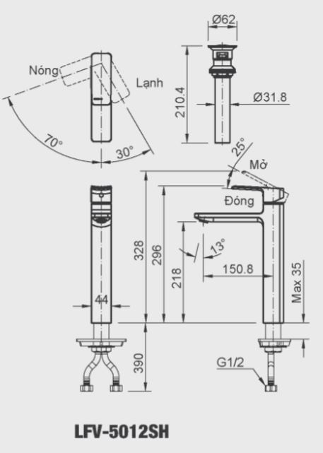 Vòi chậu lavabo nóng lạnh INAX LFV-5012SH (LFV5012SH) - 9