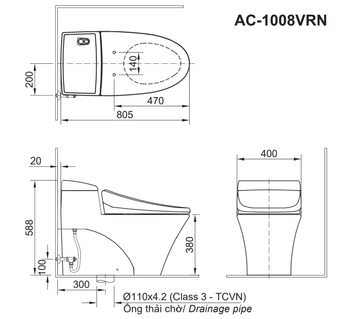 Bồn cầu 1 khối INAX AC-1008VRN (AC1008VRN) nắp đóng êm