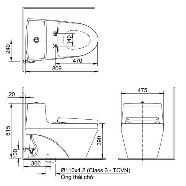 Bồn cầu 1 khối nắp điện tử INAX AC-1035 + CW-H17VN - 2