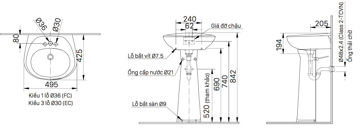 Chân chậu lavabo dài INAX L-284VD (L284VD)