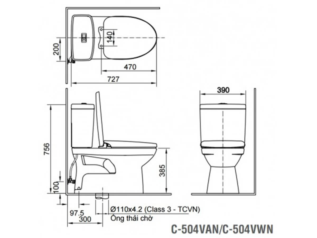 Bồn cầu 2 khối INAX C-504VAN (C504VAN) nắp đóng êm