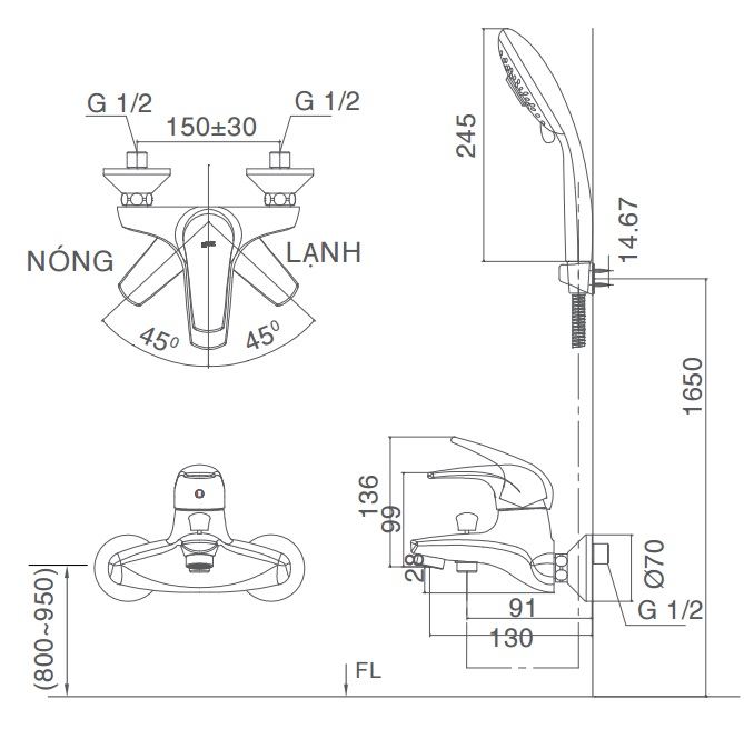 Bộ vòi sen tắm nóng lạnh INAX BFV-3003S-3C (BFV3003S3C)