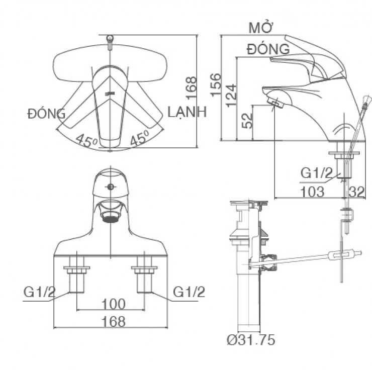 Bản vẽ kỹ thuật vòi chậu Inax LFV-3001S