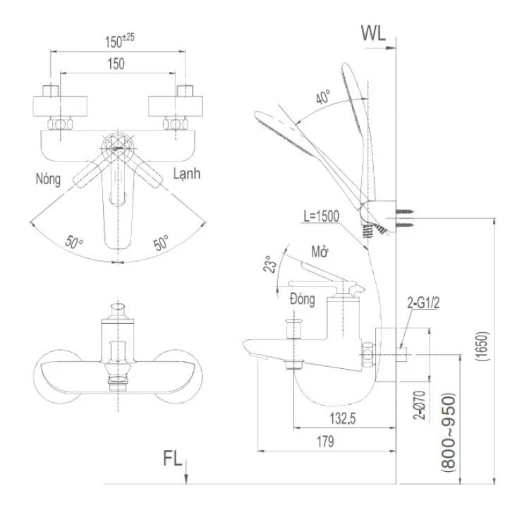 Bộ vòi sen tắm nóng lạnh INAX BFV-4103S (BFV4103S)