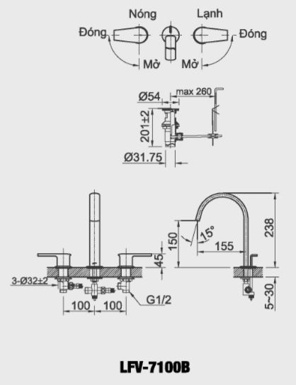 Vòi chậu lavabo nóng lạnh INAX LFV-7100B (LFV7100B) - 4