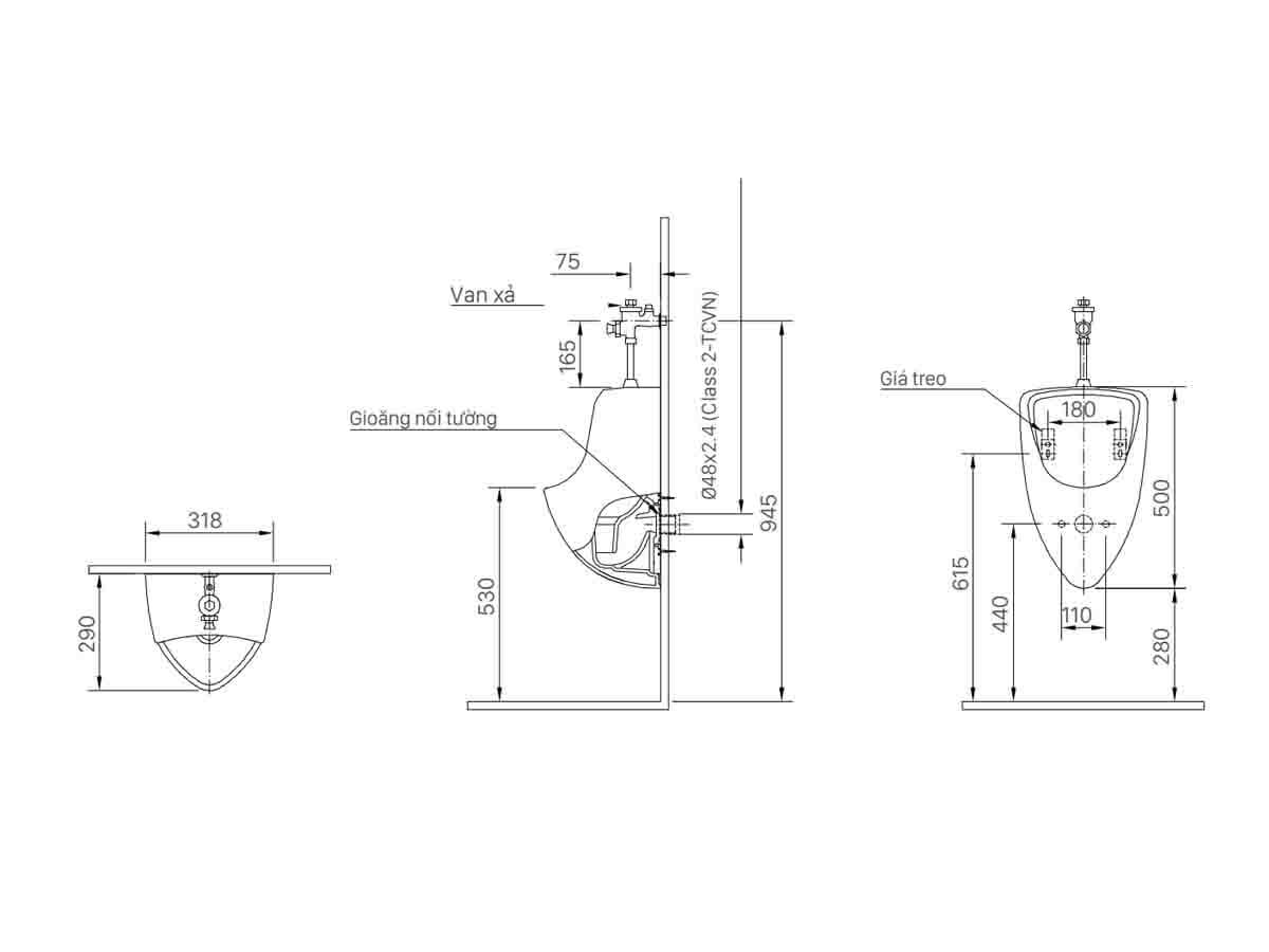 Bồn tiểu nam INAX U-440V (U440V) - 8