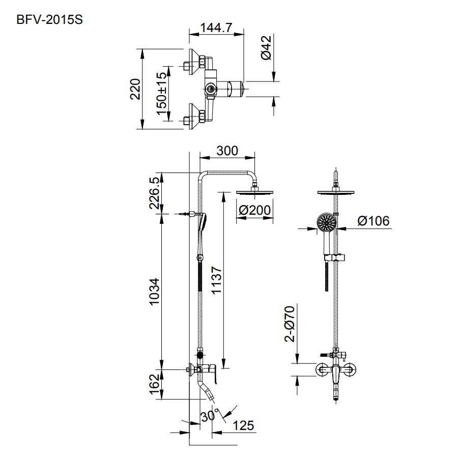 Bộ sen tắm cây đứng nóng lạnh INAX BFV-2015S (BFV2015S) - 15