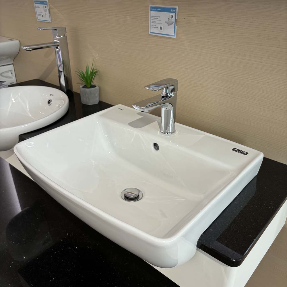 Chậu rửa mặt lavabo bán âm INAX AL-345V (AL345V) (AL-345VFC) men Aqua Ceramic - 3