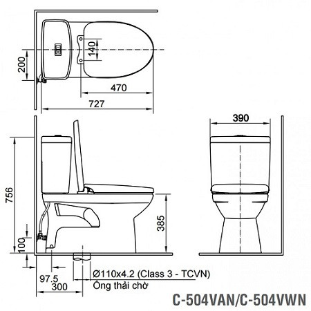 Bồn cầu 2 khối INAX C-504VWN-2 (C504VWN2) nắp đóng êm - 2