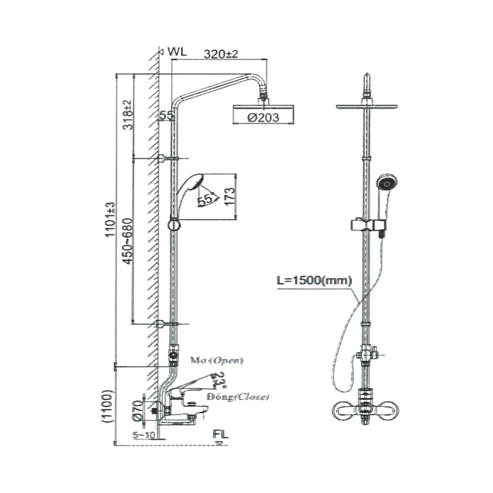 Bộ sen tắm cây nóng lạnh INAX BFV-1115S-2 (BFV1115S2) - 2