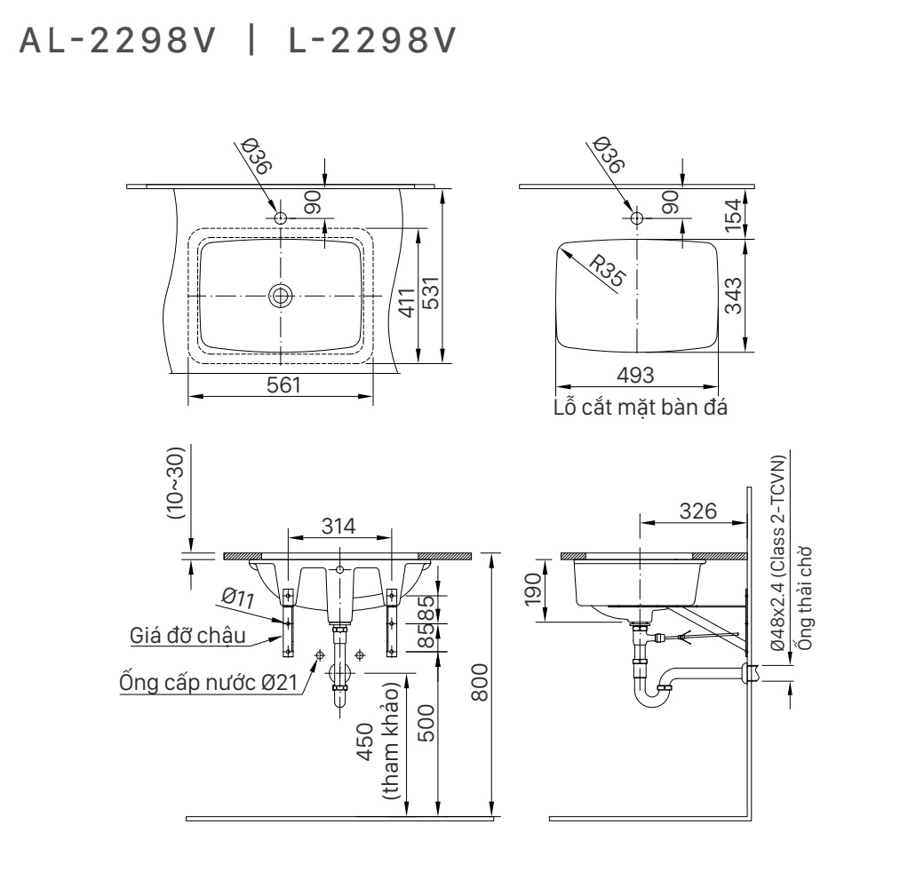 Chậu rửa mặt lavabo âm bàn INAX AL-2298V/BW1 men Aqua Ceramic