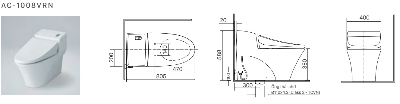 Bồn cầu 1 khối nắp rửa cơ INAX AC-1008R + CW-S32VN - 3