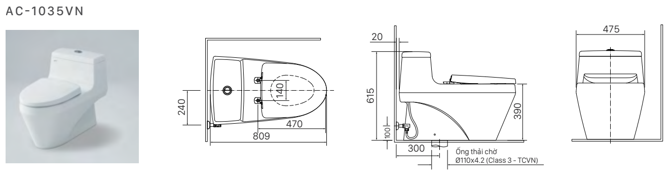 Bồn cầu 1 khối INAX AC-1035VN (AC1035VN) nắp đóng êm - 17