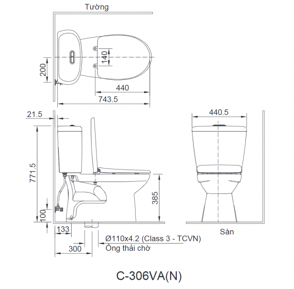 Bồn cầu 2 khối INAX C-306VAN (C306VAN) nắp đóng êm - 2
