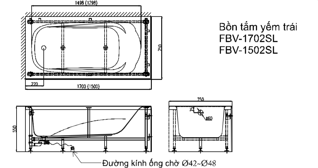Bồn tắm yếm Inax FBV-1702SR (FBV1702SR) - 2