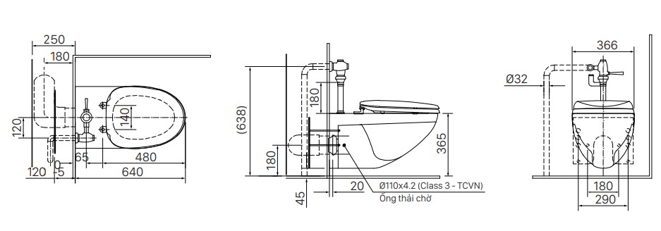 Bồn cầu treo tường nắp điện tử INAX AC-22P + CW-KB22AVN - 2