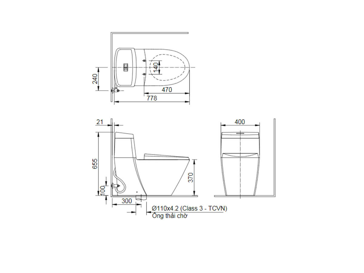 Bồn cầu 1 khối INAX AC-909VRN (AC909VRN) nắp đóng êm