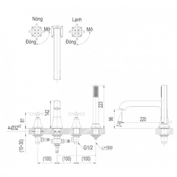 Vòi sen tắm xả bồn nóng lạnh INAX BFV-8100B (BFV8100B) - 2