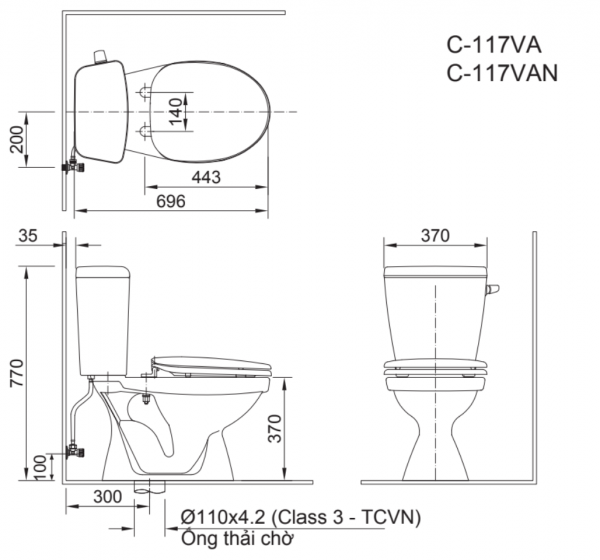 Bồn cầu 2 khối INAX C-117VAN (C117VAN) nắp đóng êm - 3
