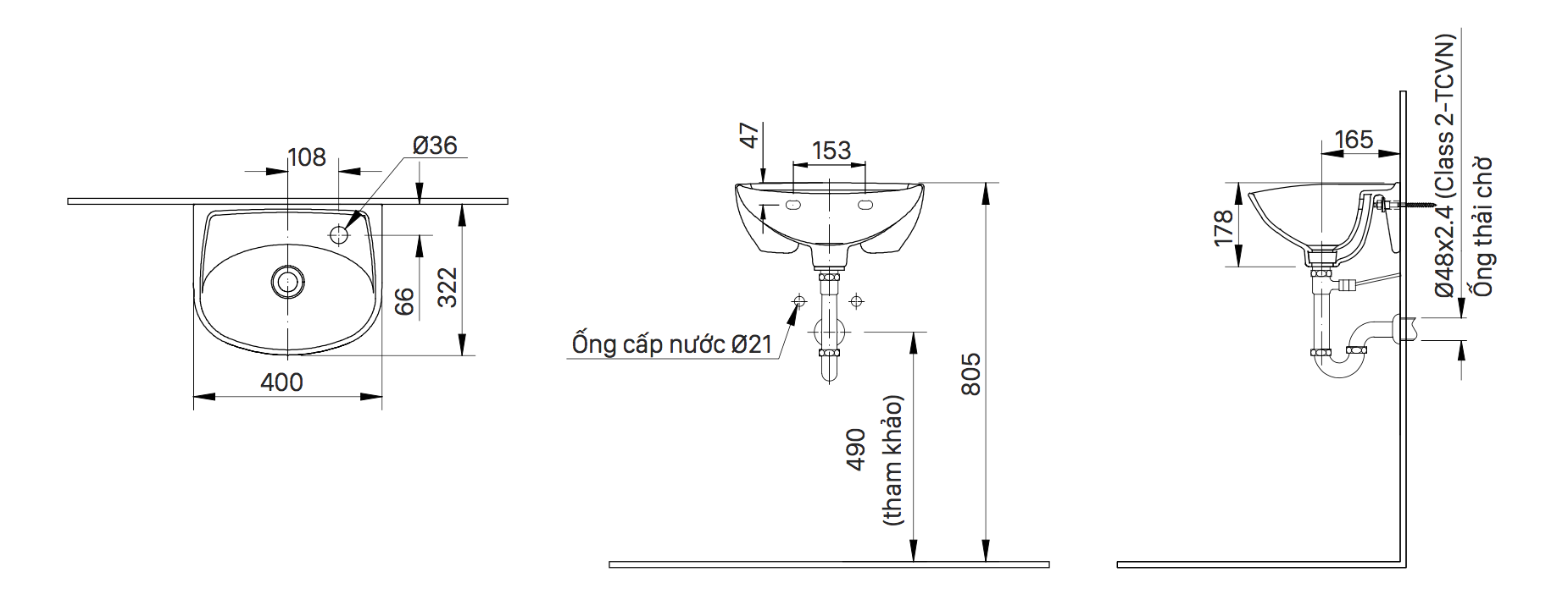 Chậu rửa lavabo treo tường INAX L-280V (L280V) - 3