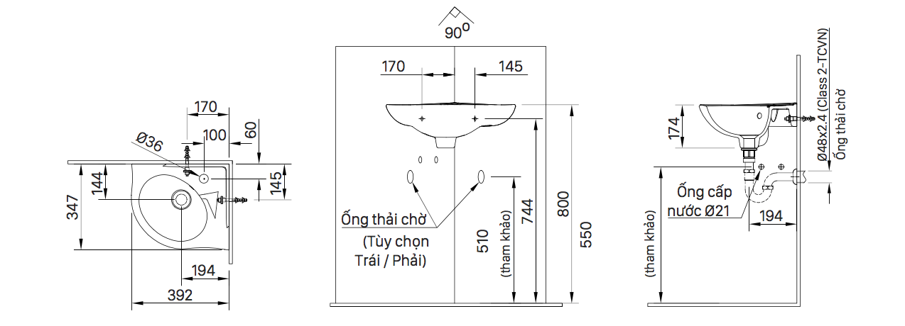 Chậu rửa lavabo treo tường INAX L-281V (L281V) đặt góc - 2