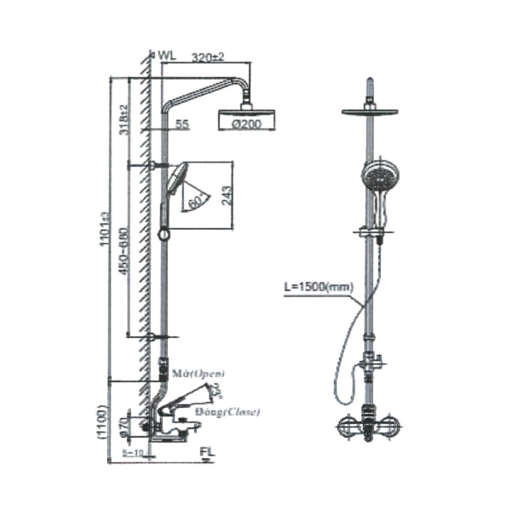 Bộ sen tắm cây nóng lạnh INAX BFV-1405S-2 (BFV1405S2) - 2