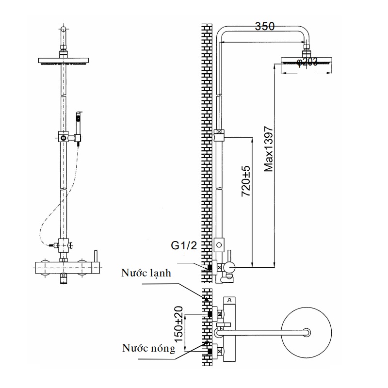 Bộ vòi sen cây nóng lạnh INAX BFV-70S (BFV70S) - 7