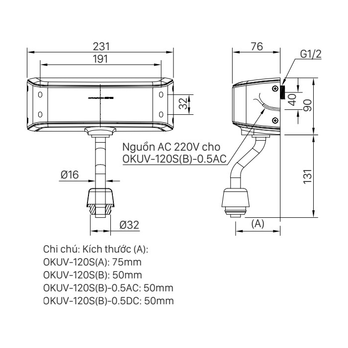 Van xả tiểu cảm ứng INAX OKUV-120S(B)-0.5AC - 2