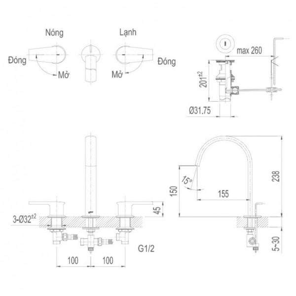 Vòi chậu lavabo nóng lạnh INAX LFV-7100B (LFV7100B) - 2