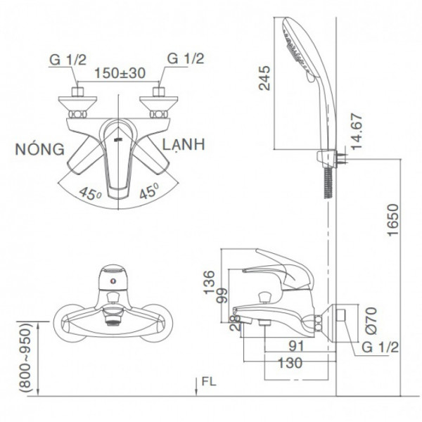 Bộ vòi sen tắm nóng lạnh INAX BFV-3003S-3C (BFV3003S3C) - 5