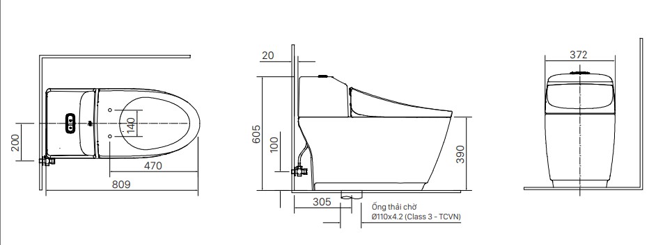 Bồn cầu 1 khối nắp điện tử INAX AC-1032 + CW-H18VN - 2