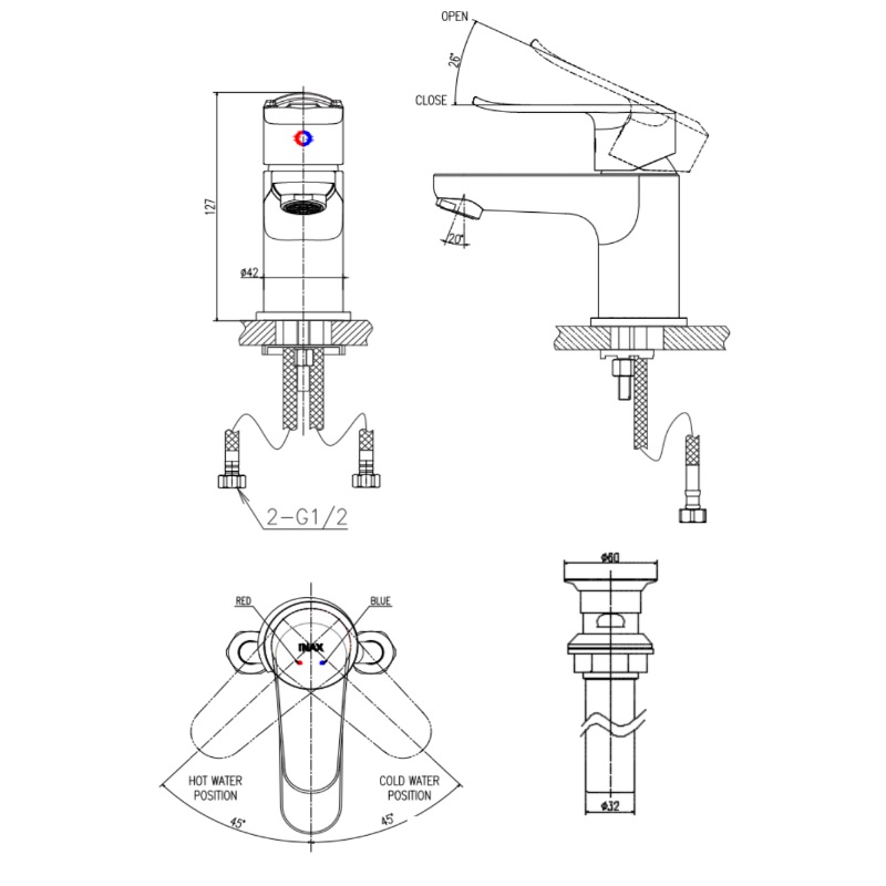 Vòi chậu lavabo nóng lạnh INAX LFV-2012S-R (LFV2012SR) - 2