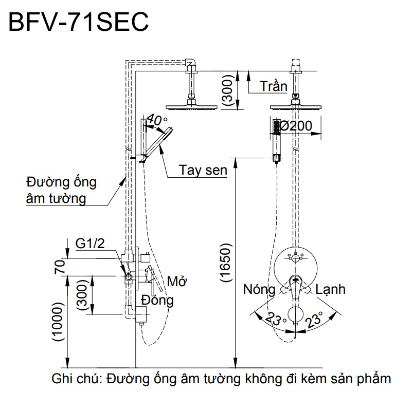 Sen tắm âm tường nóng lạnh INAX BFV-71SEC (BFV71SEC) - 2