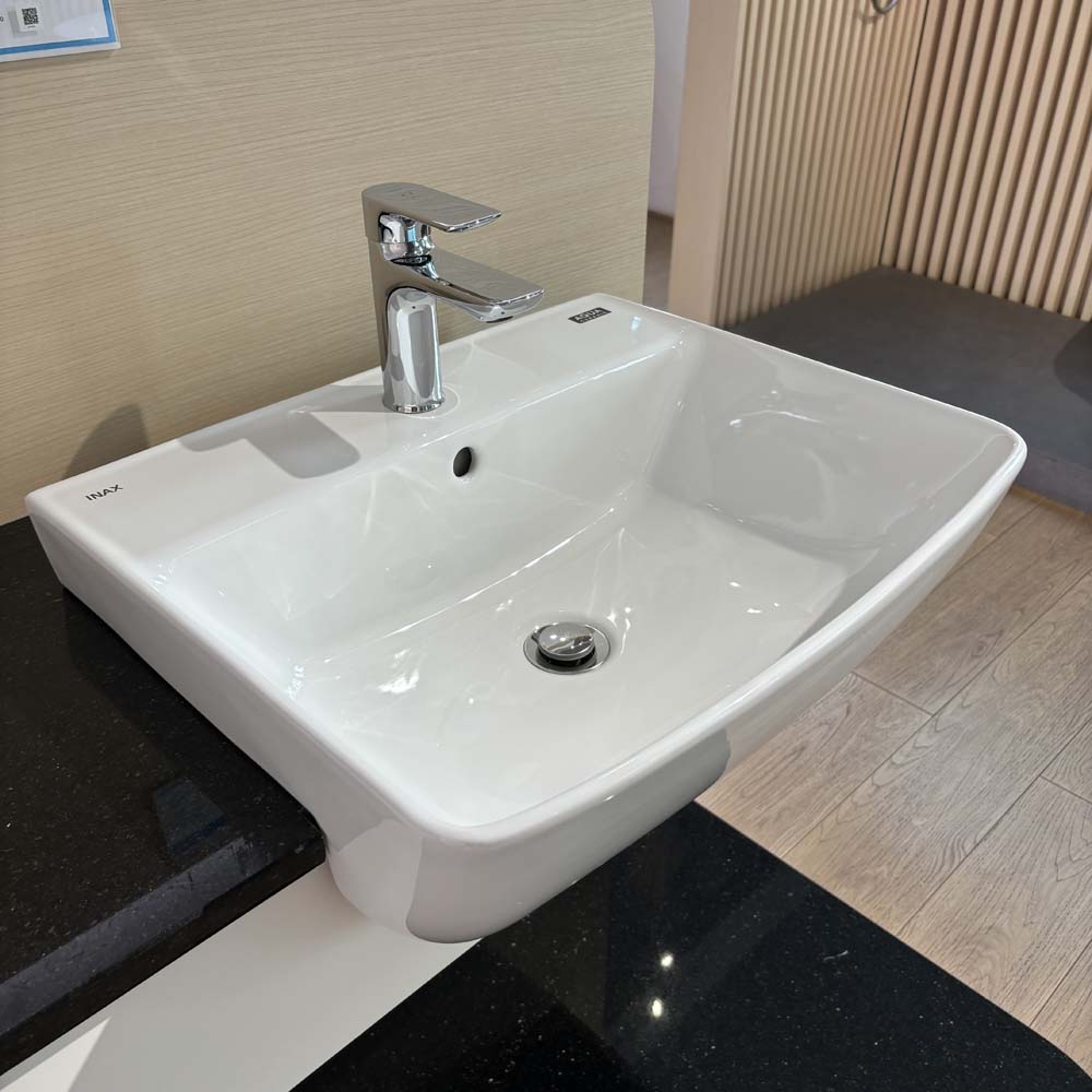 Chậu rửa mặt lavabo bán âm INAX AL-345V (AL345V) (AL-345VFC) men Aqua Ceramic - 2